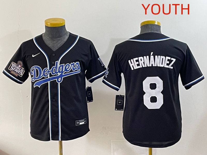 Youth 2025 Los Angeles Dodgers 8 Hernandez Black Three generations Fashion Nike MLB Jersey style 6